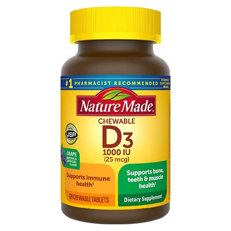 Nature Made Vitamin D3 1000 IU Dietary Supplement Adult Chewable Tablets | Walgreens