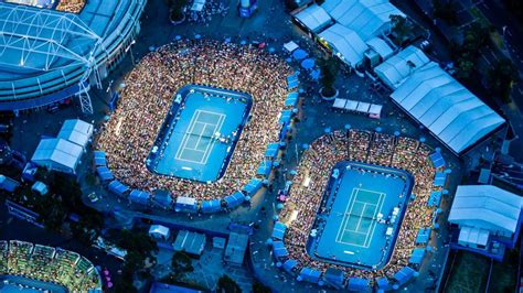 Dusk aerial view of Rod Laver Arena at the Australian Open tennis tournament - Bing Gallery