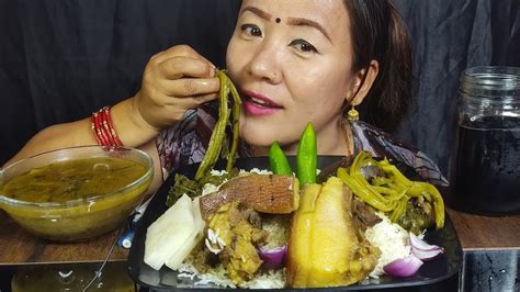 Braised Fatty Pork Belly With Basmati Rice ,Raayo Ko Saag & Salad||Mukbang Asmr||Rubi Rai ...