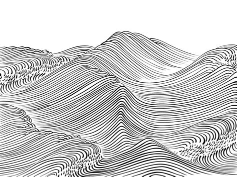 Abstract Ocean Waves Black and White Minimalist Print Simple Sea Line Downloadable Drawing ...