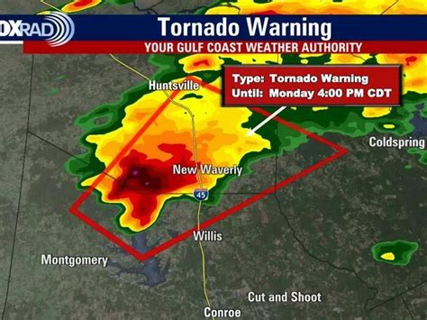 Texas weather: Tornado warning issued for Huntsville, New Waverly