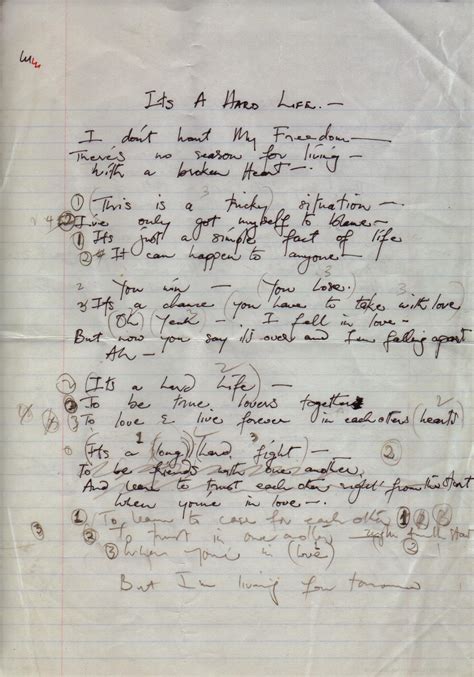 Freddie’s handwritten lyrics to ‘It’s A Hard Life’ : r/queen