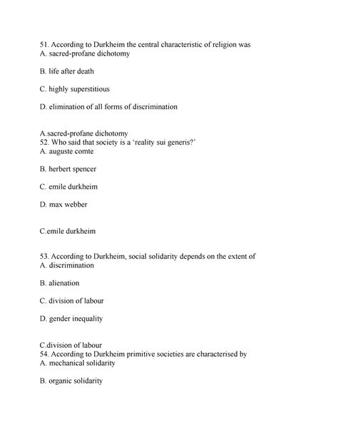 Sacred-profane dichotomy - According to Durkheim the central characteristic of religion was A ...