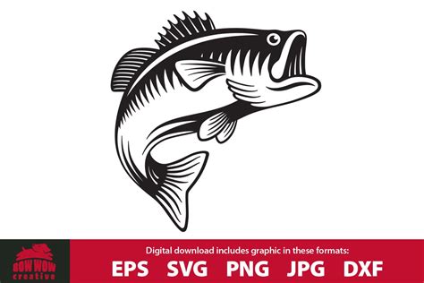 Jumping Bass Fish - Fishing Cutting File & Clipart (601016) | Cut Files ...