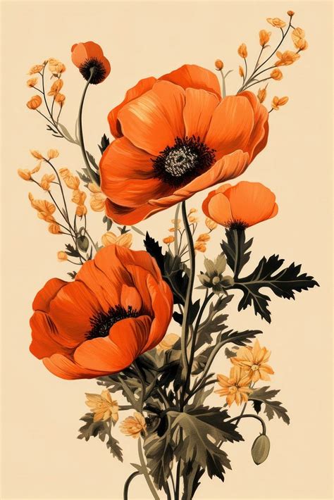 Flower illustration art poppy plant. | Premium Photo Illustration ...