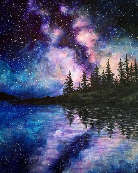 Midnight Lake | Night sky painting, Lake painting, Sky painting