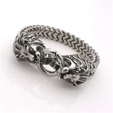 2017 New Designer Fashion Lion Jewelry Classical Silver Colour Double Lion Bracelet Bangle For ...