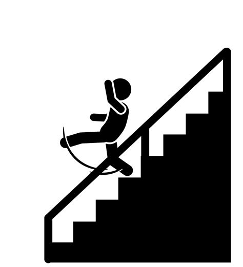 silhouette illustration of a stick figure or stickman slipping and falling down the stairs ...