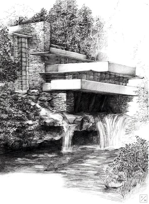 Drawing | Fallingwater House on Behance