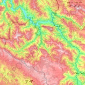 Priboj Municipality topographic map, elevation, terrain