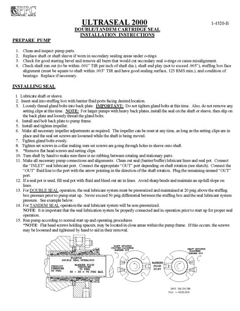 Ultraseal 2000 Installation Guide – PPC Mechanical Seals