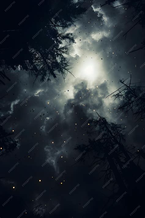 Premium AI Image | Night forest with full moon and stars in the sky