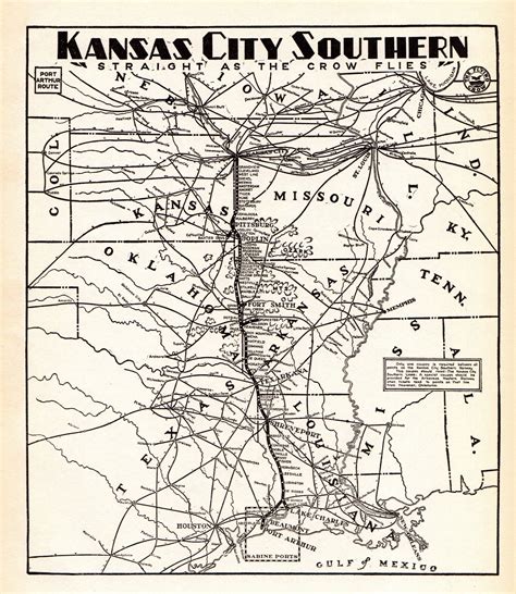 1940 Antique KANSAS CITY SOUTHERN Railroad Map Wall Art Birthday Gift ...