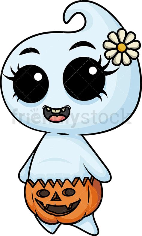 Cute Baby Girl Ghost Cartoon Clipart Vector - FriendlyStock