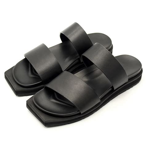 Newest men's Black double strap summer sandals for men genuine leather ...