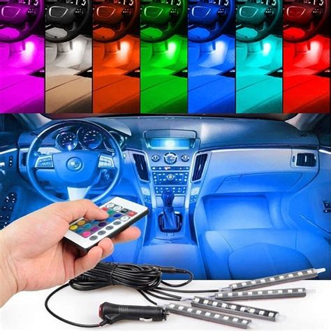 4 Pack: Color Changing LED Interior Automotive Lighting Strips with Re