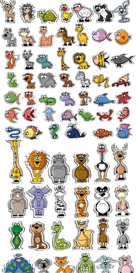 Funny cartoon animals sticker vector – Free Download | VectorPicFree