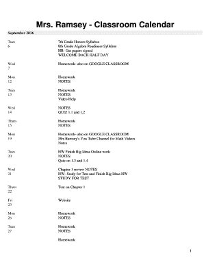 Fillable Online Ramsey - Classroom Calendar Fax Email Print - pdfFiller