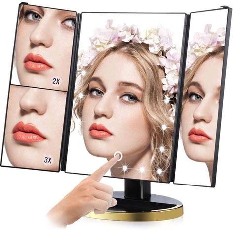 Tri-Fold Lighted Vanity Makeup Mirror With 22 Led Lights, Touch Screen And 3X/2X/1X ...