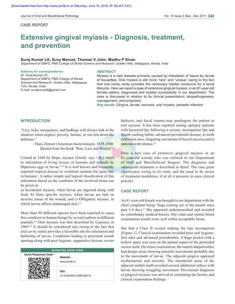 (PDF) Extensive gingival myiasis - Diagnosis, treatment, and prevention