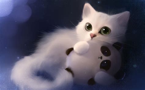 cat artwork | Peinture d'art chat blanc et panda en peluche Fonds d ...