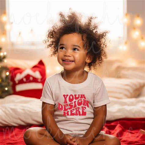 White Christmas Tshirt Mockup, Toddler 3001 Shirt Mock Up, Kids Holiday Lifestyle Model, Girl ...