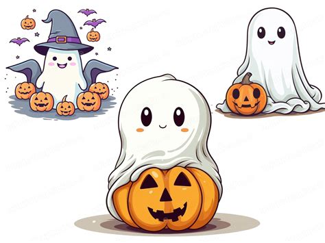 Kawaii Ghost Clipart, Cute Ghost Clip Art, Halloween Clipart, Ghost ...