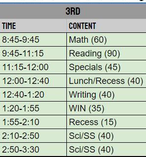 Stansbury, Sydney - 3rd Grade / Class Schedule