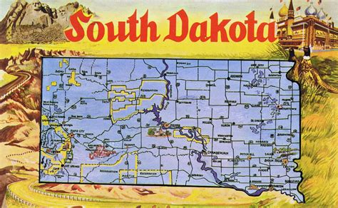 Large tourist illustrated map of South Dakota state | Vidiani.com ...