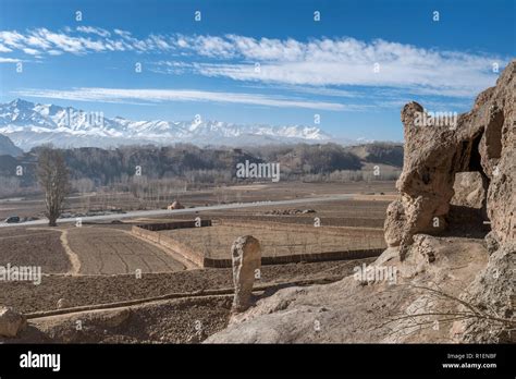 View Of Bamyan Valley In Winter With Snow-Capped Mountains In The Background, Bamyan Province ...