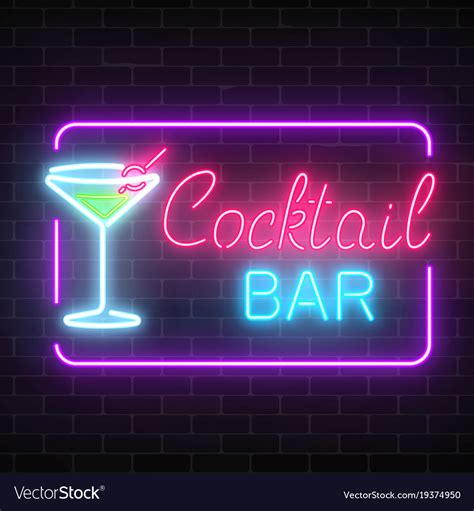 Neon cocktail bar and cafe glowing sign with Vector Image