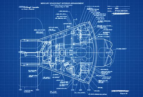 Mercury Spacecraft Blueprint – Space Art, Aviation Art, Blueprint, Pilot Gift, Aircraft Decor ...