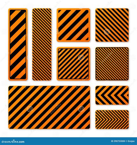 Various Black and Orange Warning Signs with Diagonal Lines. Attention, Danger or Caution Sign ...