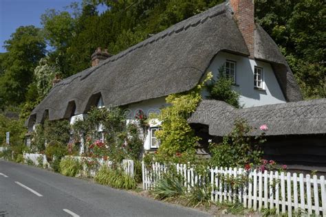 Thatched Cottage at Wherwell. Hampshire. England Editorial Stock Image ...