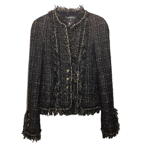 Chanel tweed Jacket Brown Black Silvery Grey Silk Wool Viscose Polyamide Acrylic ref.25861 ...