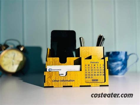 PREMIUM Wooden Desk Calendar 2023 with Pen Holder, Card Holder, Mobile ...