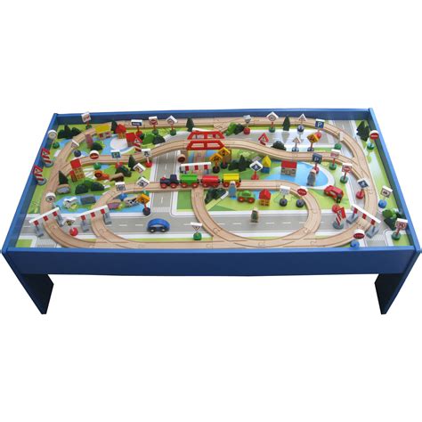 Omni Wooden Toys 150-Piece Wooden Train Set & Table - Walmart.com