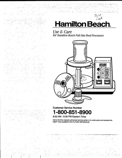 HAMILTON BEACH 702R FOOD PROCESSOR USE & CARE MANUAL | Food processor recipes, Food processor ...