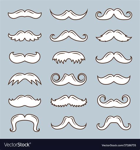 White mustache outline collection Royalty Free Vector Image