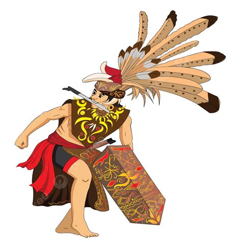 Un Hombre Dayak Bailando Mandau Y Escudo Borneo Kalimantan Vector PNG ,dibujos Tradicional ...