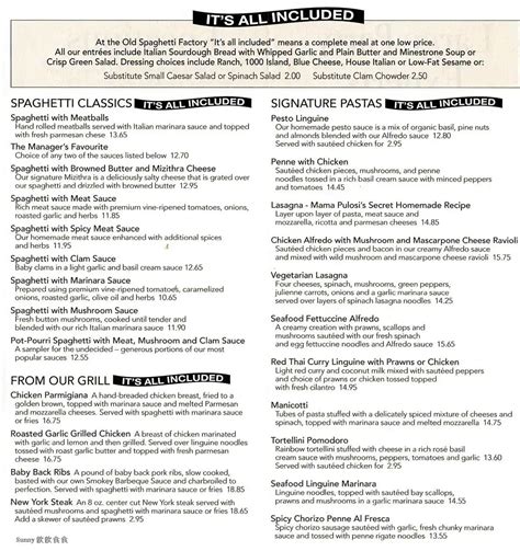 Old Spaghetti Factory Menu, Menu for Old Spaghetti Factory, Abbotsford, Abbotsford - Urbanspoon ...