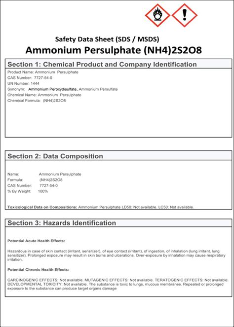 Material Safety Data Sheet (MSDS) - Ammonium Persulphate - UK Supplier