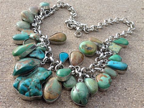 Rare Turquoise Necklace With Genuine Arizona Natural Turquoise Charms ...