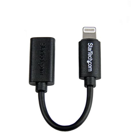 StarTech.com Black Micro USB to Apple 8-pin Lightning Connector Adapter for iPhone / iPod / iPad ...