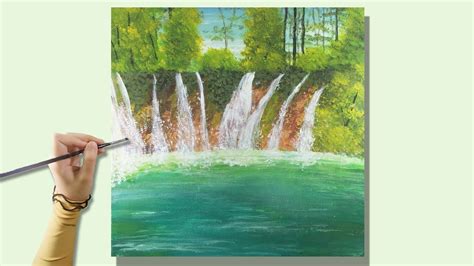 Waterfall Painting for Beginners Acrylic | How to Paint Waterfall with Acrylics - YouTube