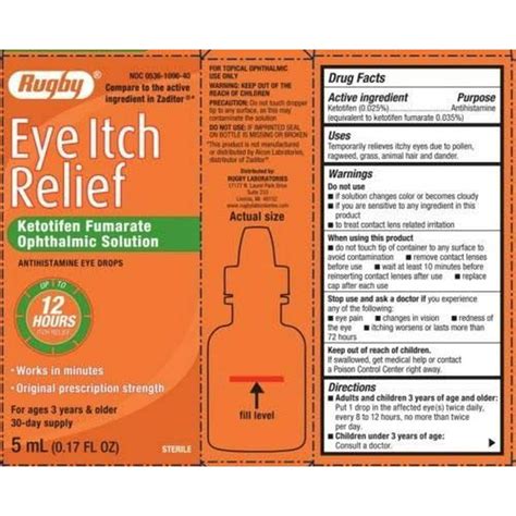 Rugby Eye Itch Relief Eye Drops 5ml. Compare to the active ingredients ...