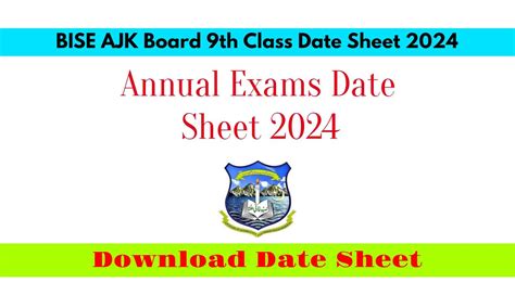 BISE AJK Board 9th Class Date Sheet 2024