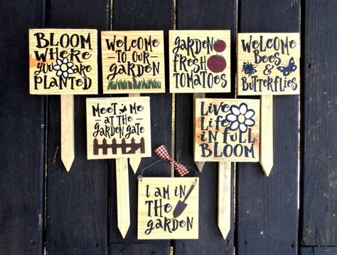 Set Of 3 Garden Stakes, Garden Decor – Woodticks Wood'n Signs