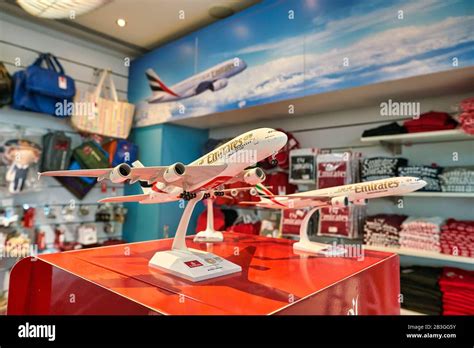 DUBAI, UAE - CIRCA JANUARY 2019: aircraft models on display at Emirates official store in Dubai ...