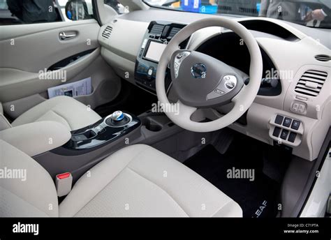 Ecovelocity motor festival London - Nissan Leaf electric car interior Stock Photo - Alamy